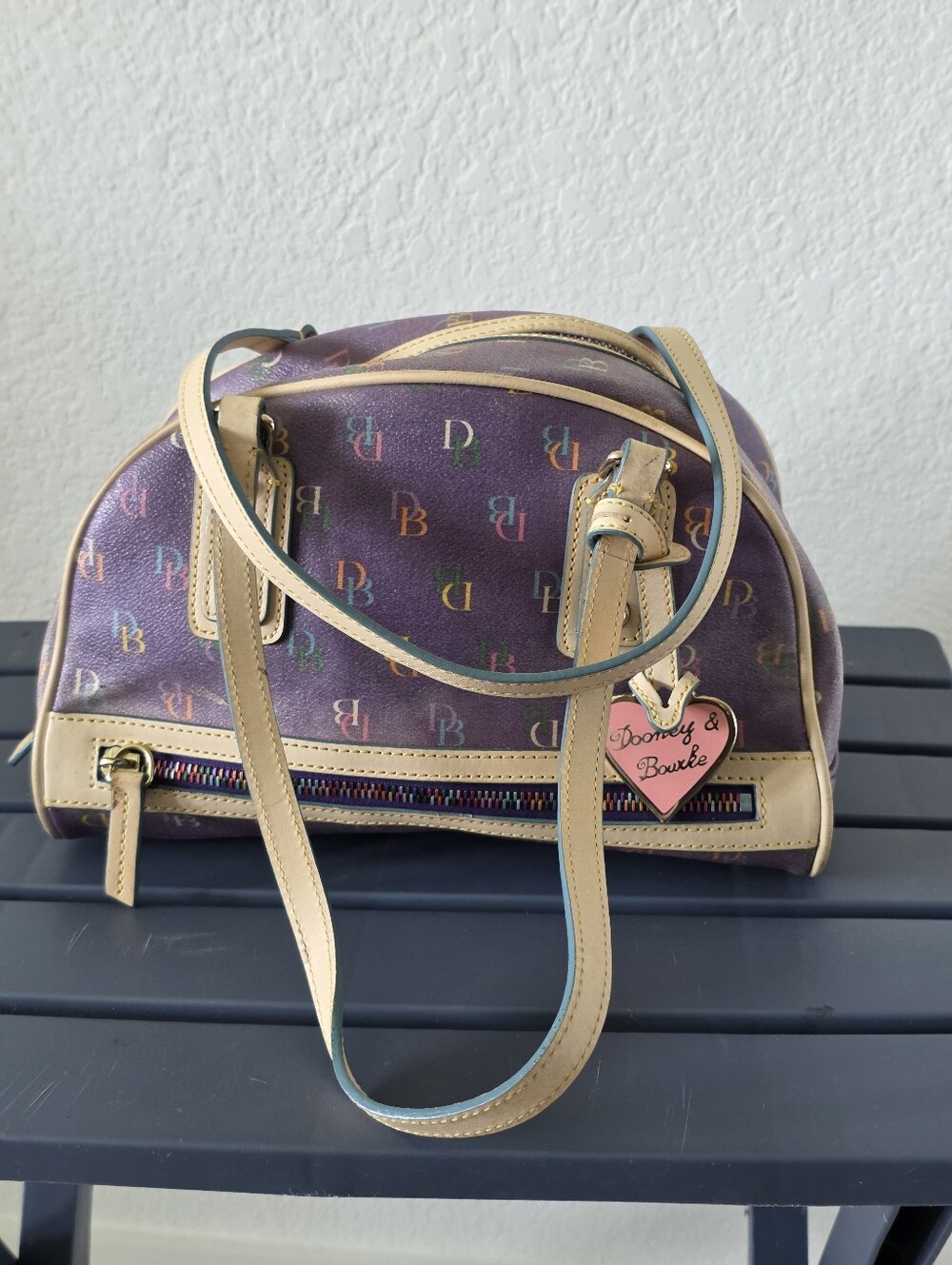 VTG 2000's Dooney & Bourke Rainbow DB Monogram Dome Satchel Shoulder Bag Y2k - Picture 5 of 14